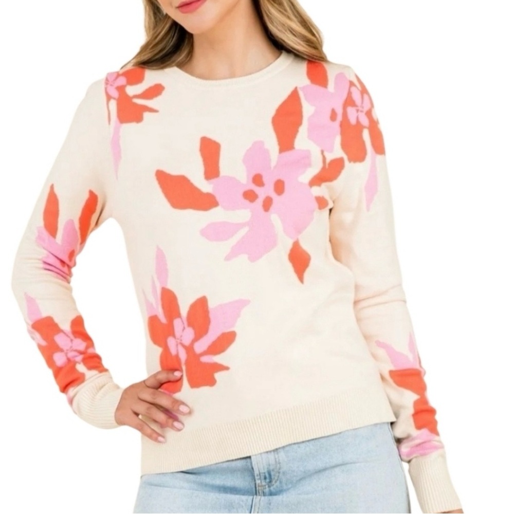 Anthropologie THML Floral Patterned Cream Sweater